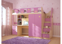Пикник (Кровать-чердак, шкаф, стол) цвет фасадов розовый 2500х912х1836