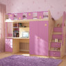 Пикник (Кровать-чердак, шкаф, стол) цвет фасадов розовый 2500х912х1836